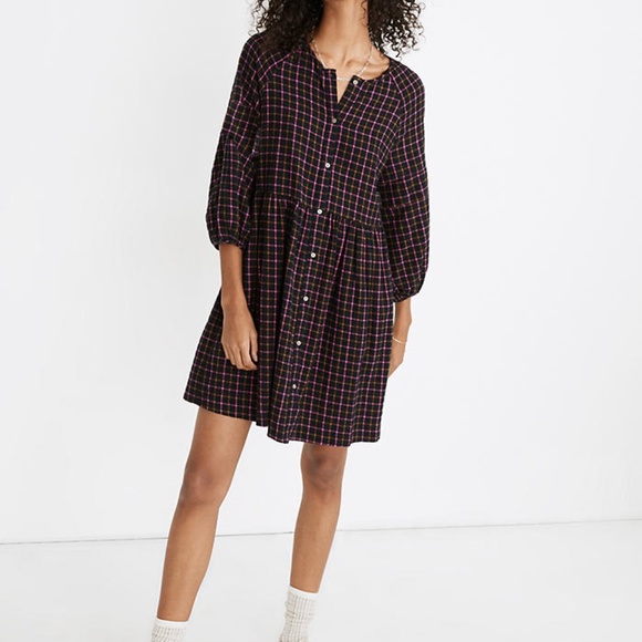 Plaid Flannel Raglan Button-Front Shirtdress - Picture 5 of 5